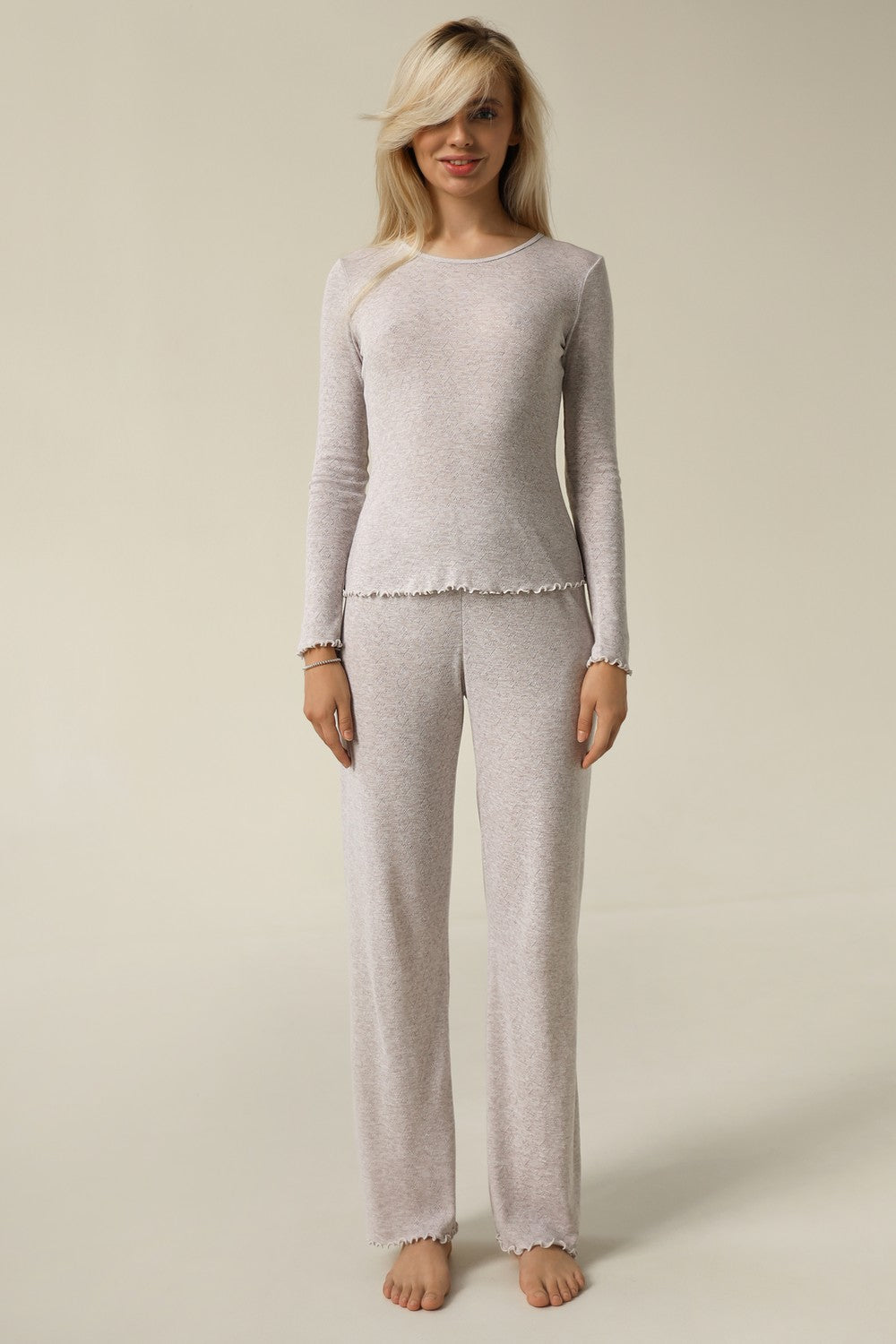 Хлопковые ажурные брюки 23141 coffee melange