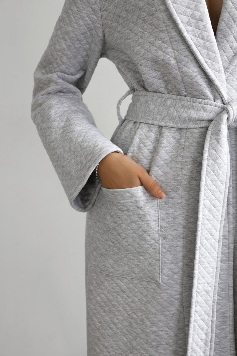 Хлопковый стеганный халат 23152 gray melange