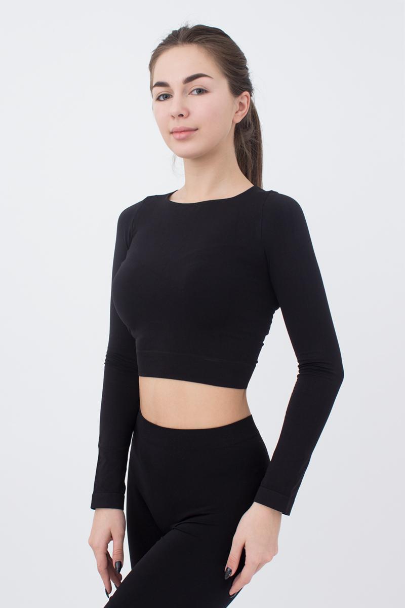 Бесшовный кроп-топ с длинным рукавом 1009394 Crop Top black