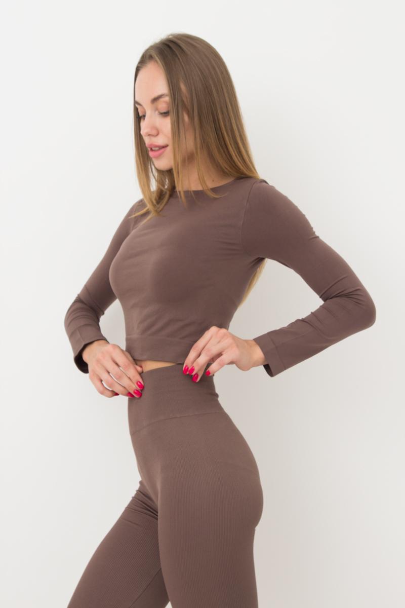 Бесшовный кроп-топ с длинным рукавом 1009394 Crop Top deep taupe
