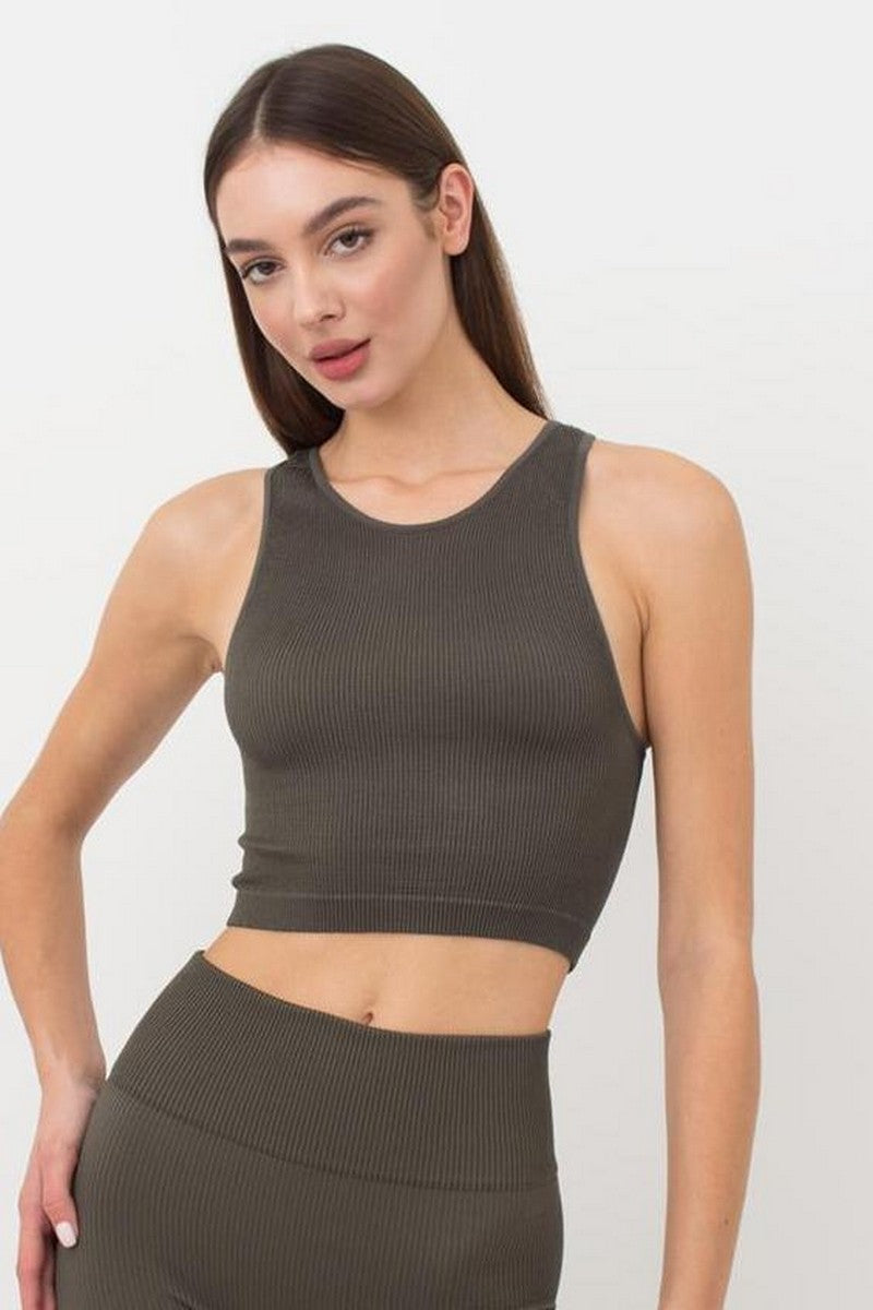Бесшовный топ в рубчик 1009915 Halter Top Rib khaki