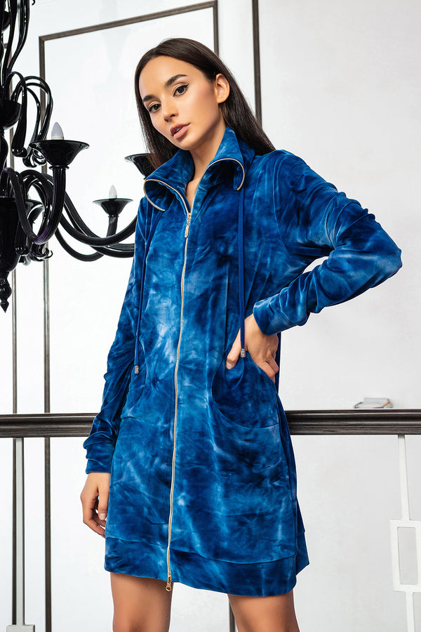 Велюровый халат с высоким горлом 03121 blue