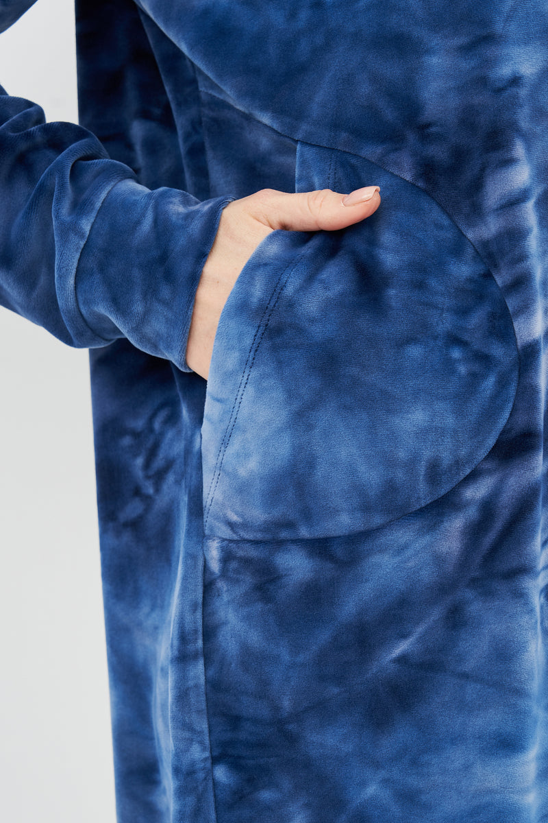 Велюровый халат с высоким горлом 03121 blue