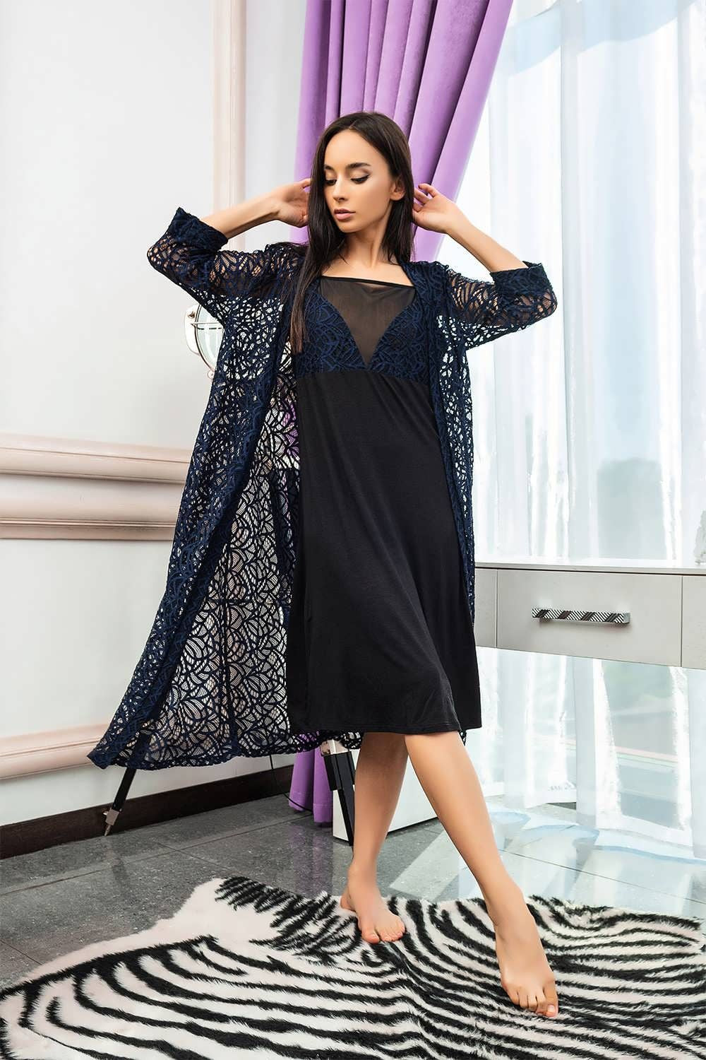 Мереживний пеньюар 03140 dark blue
