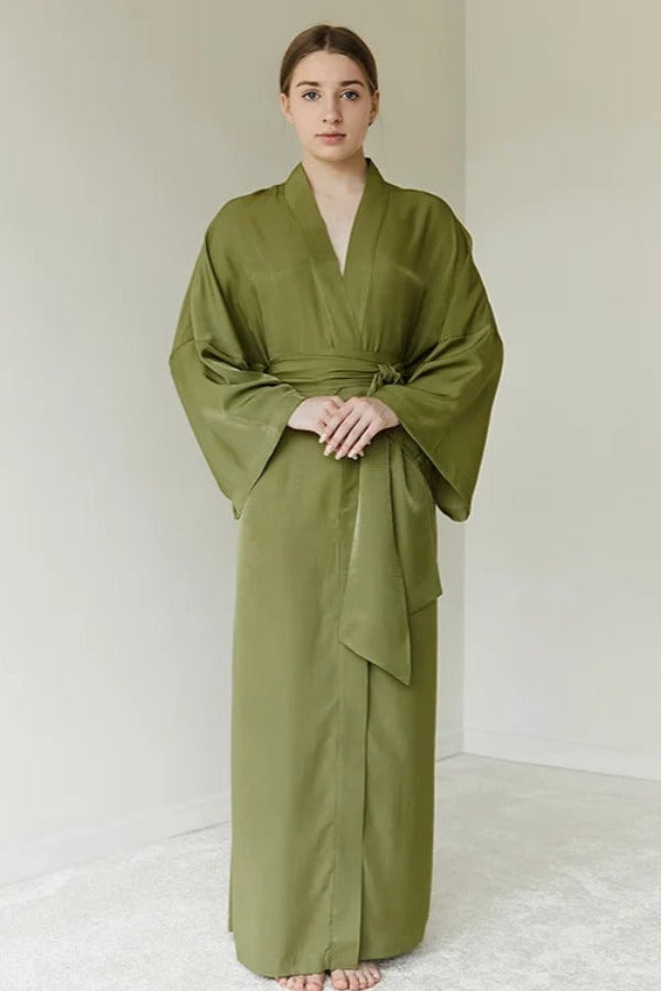 Шелковый халат-кимоно с хлопком Olive SL0035-21-04
