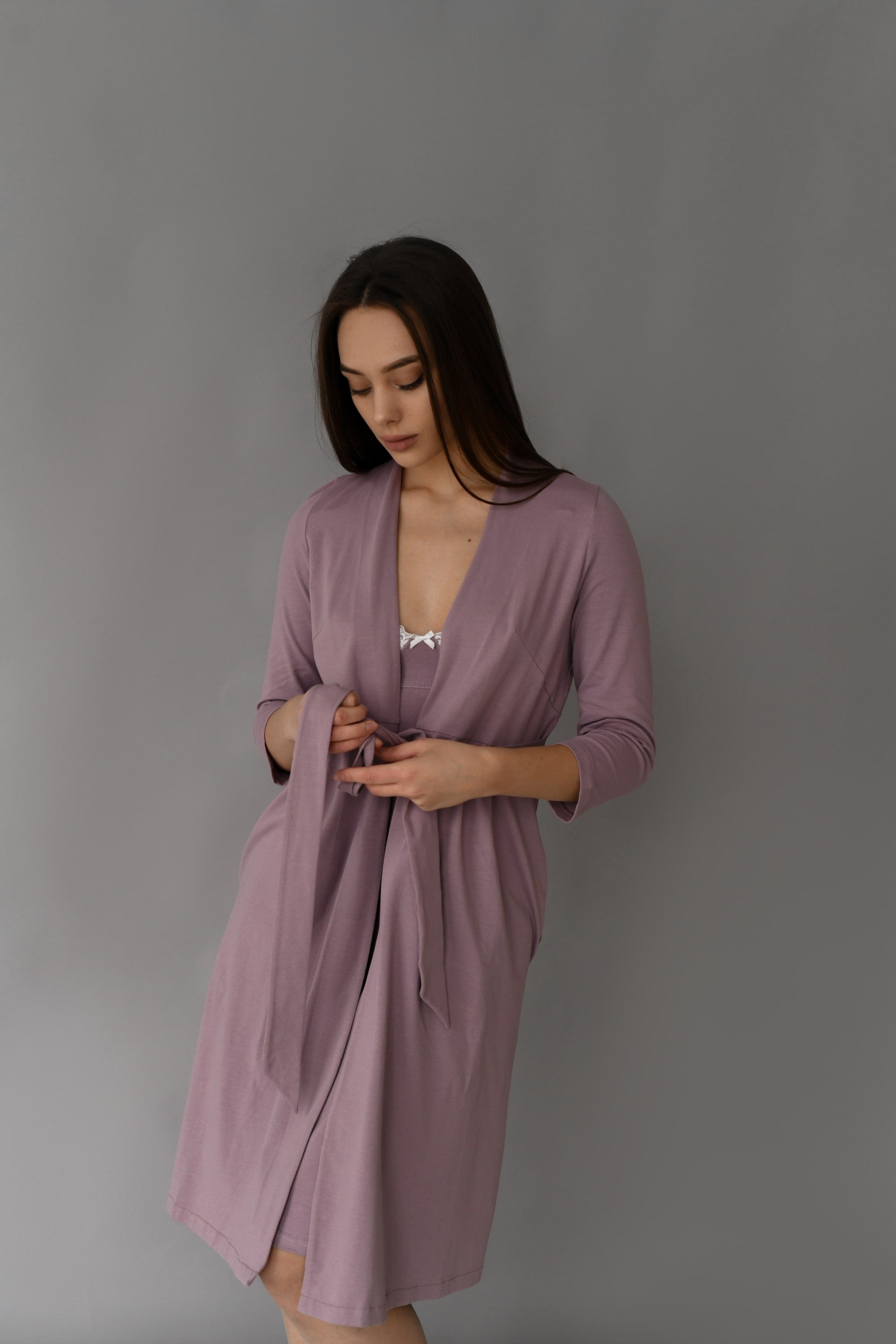 Трикотажный халат для беременных 25310 Rosemary amethyst