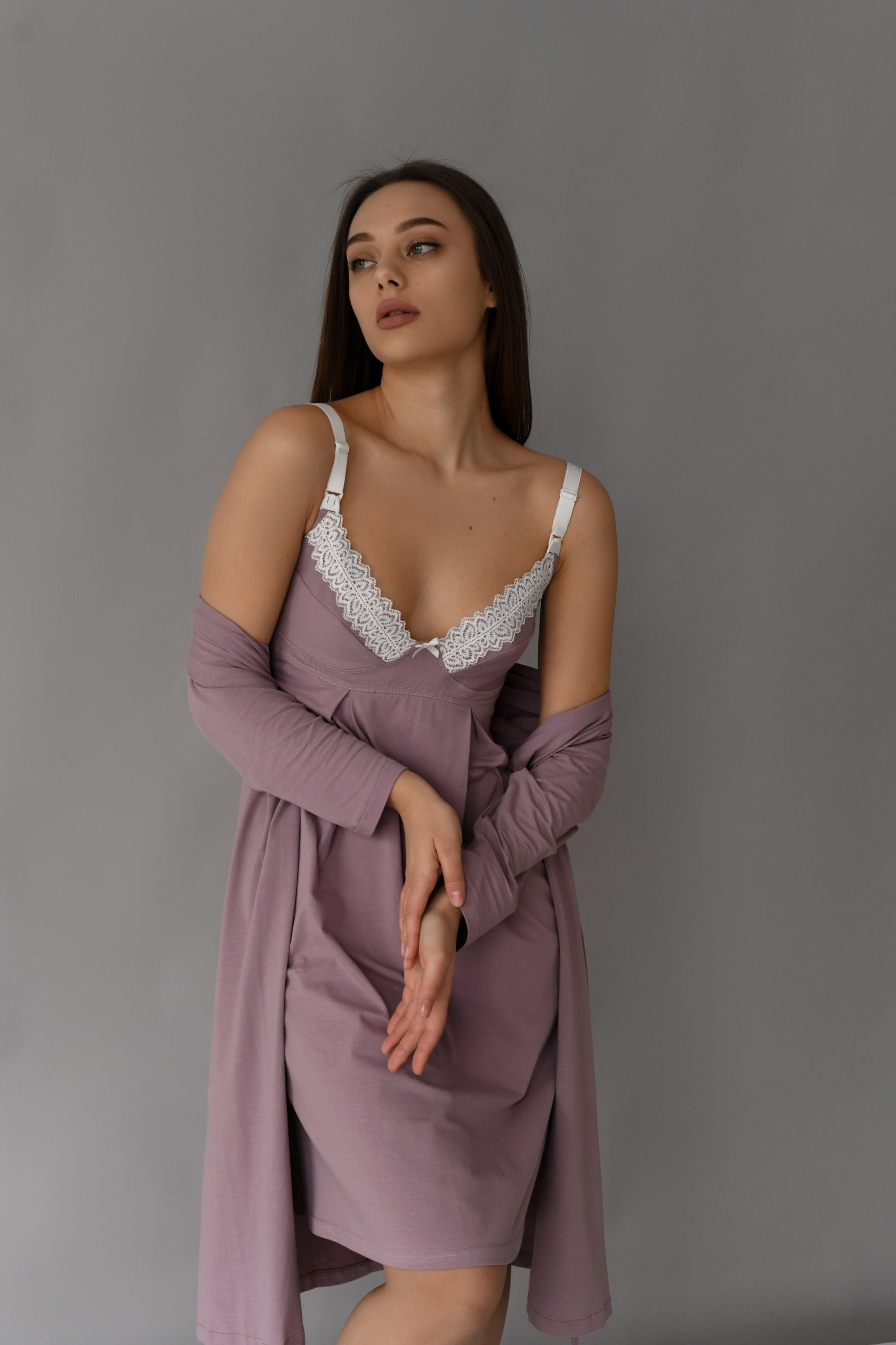 Трикотажный халат для беременных 25310 Rosemary amethyst