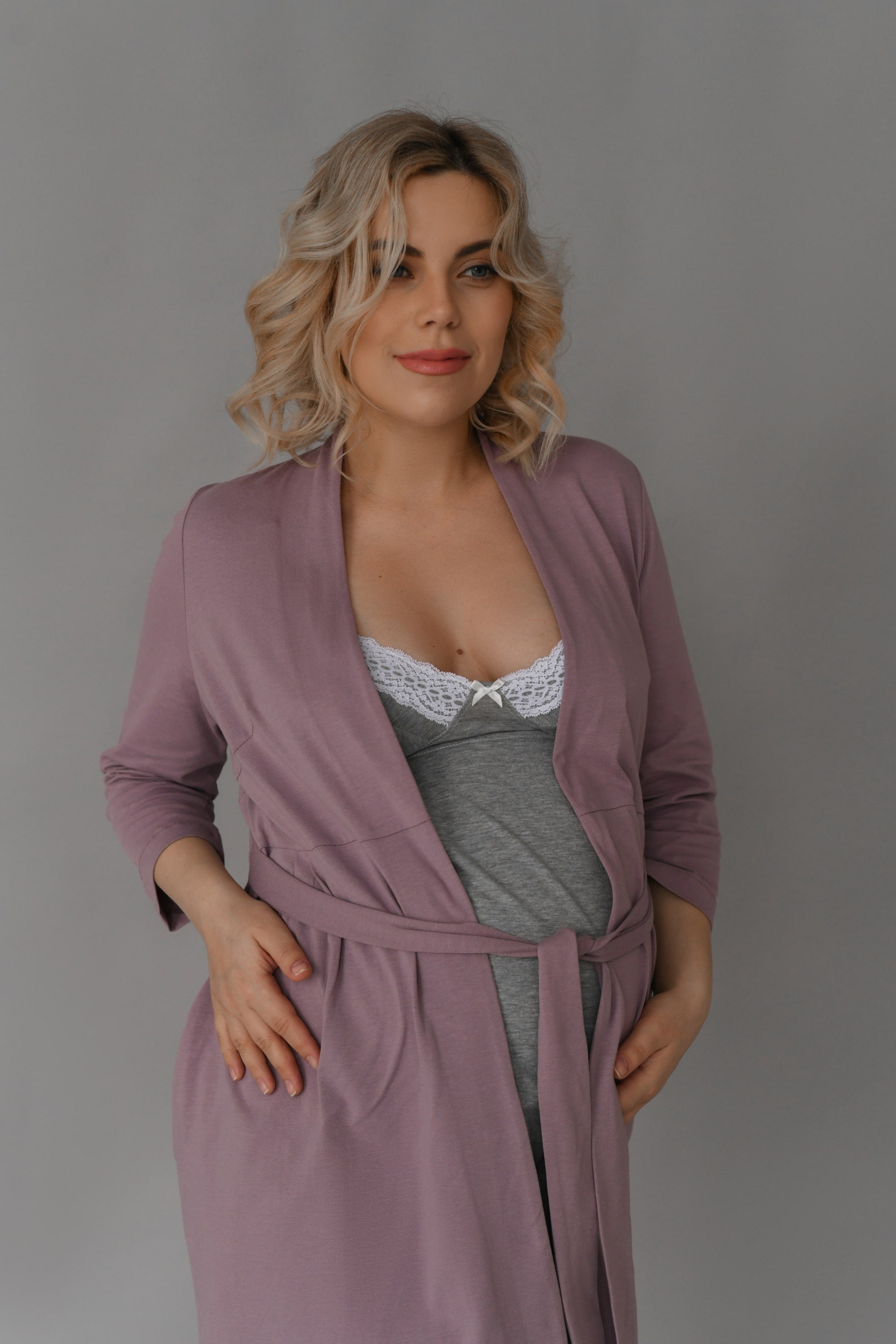 Трикотажный халат для беременных 25310 Rosemary amethyst