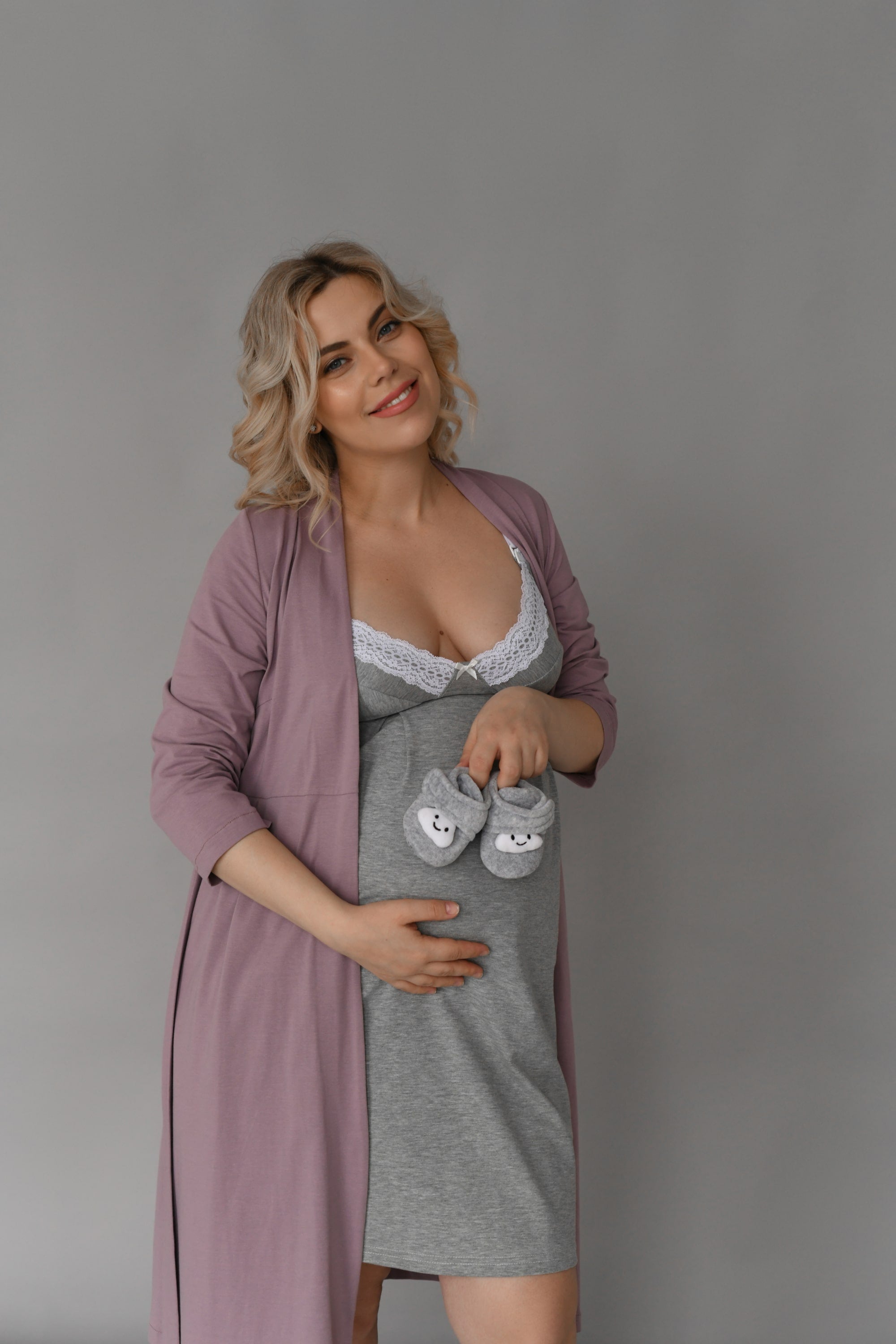 Трикотажный халат для беременных 25310 Rosemary amethyst
