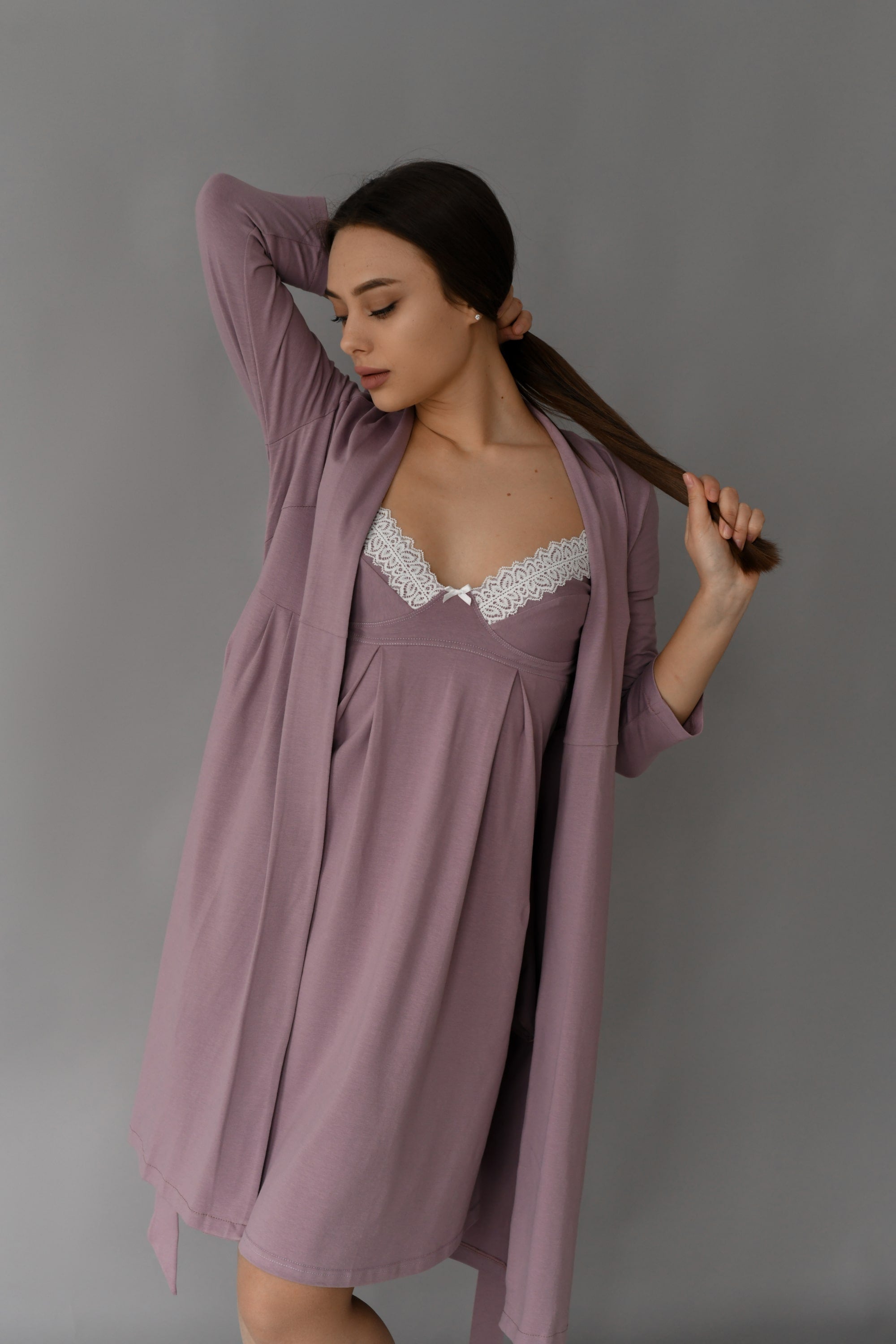 Трикотажный халат для беременных 25310 Rosemary amethyst