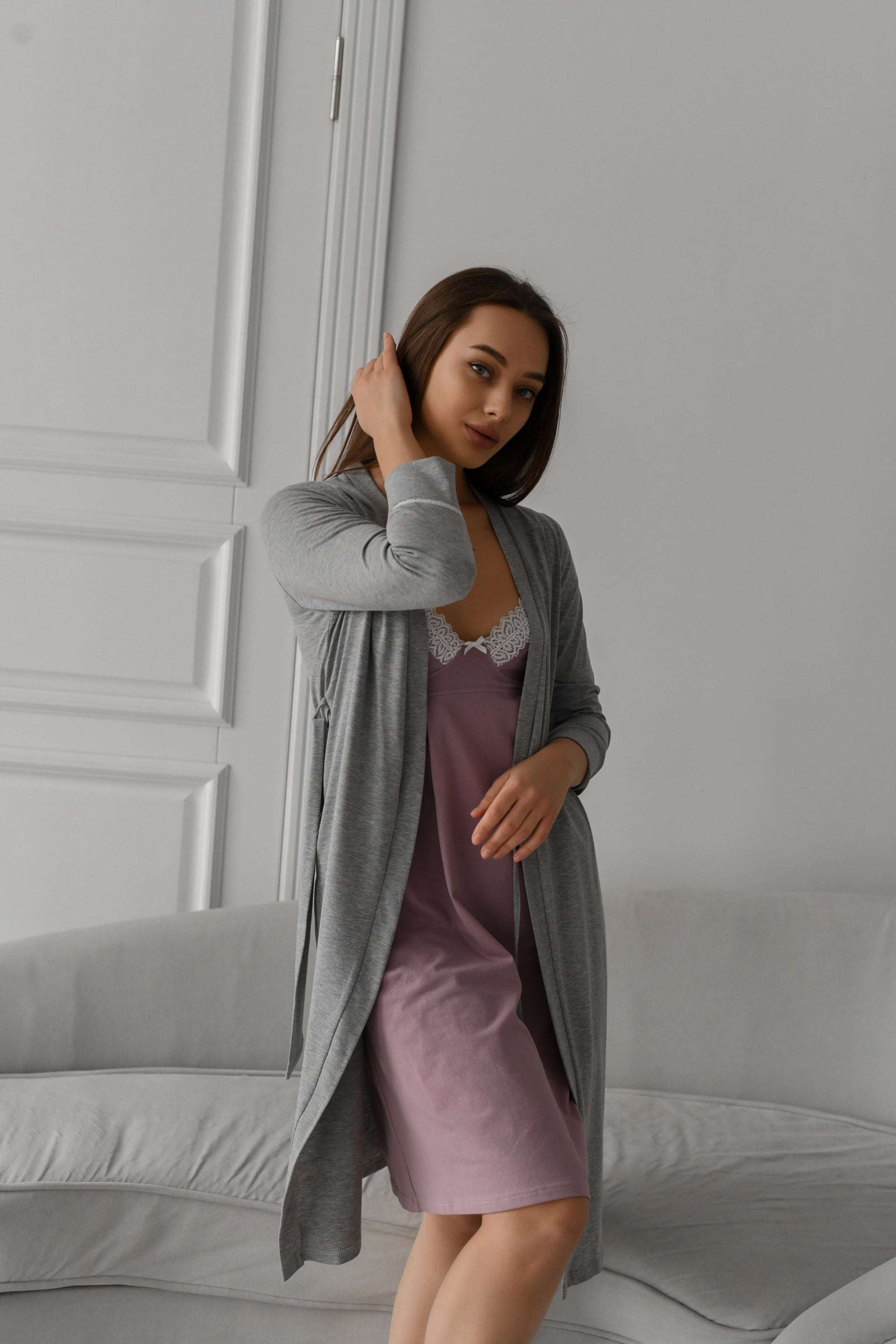 Трикотажный халат для беременных 25314 La Rose gray