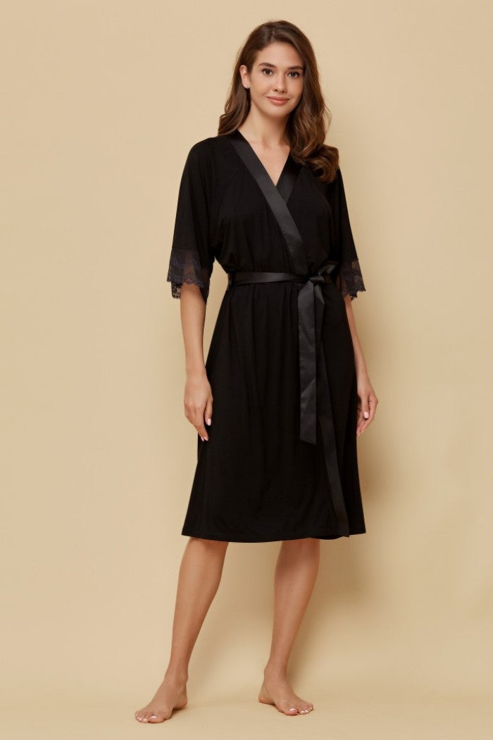 Халат з мереживною спинкою 802-6759 black