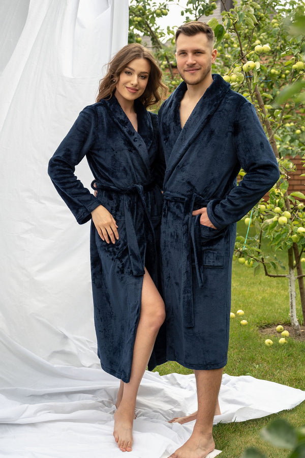 Чоловічий халат з велсофту 2331/1 navy blue