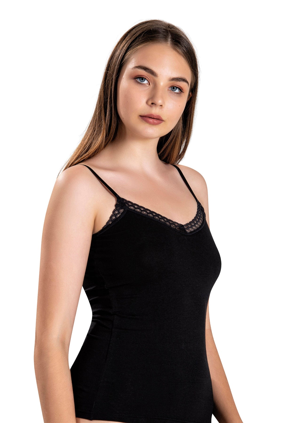 Хлопковая майка с кружевом 508 black