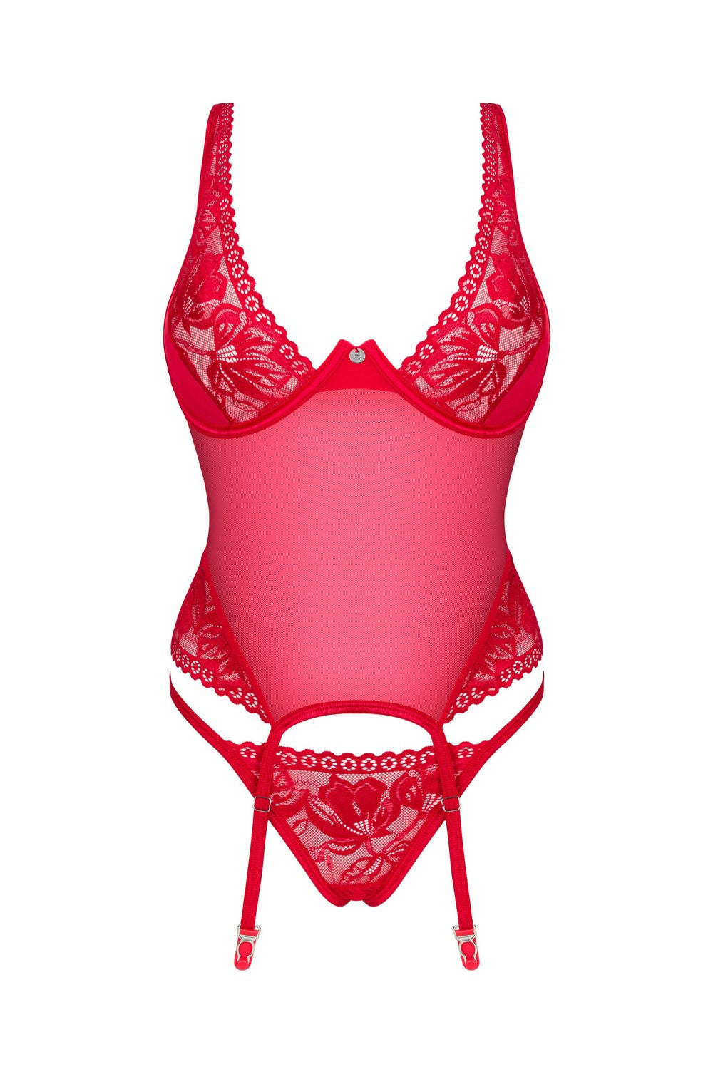 Кружевной корсет с пажами для чулок Lacelove red