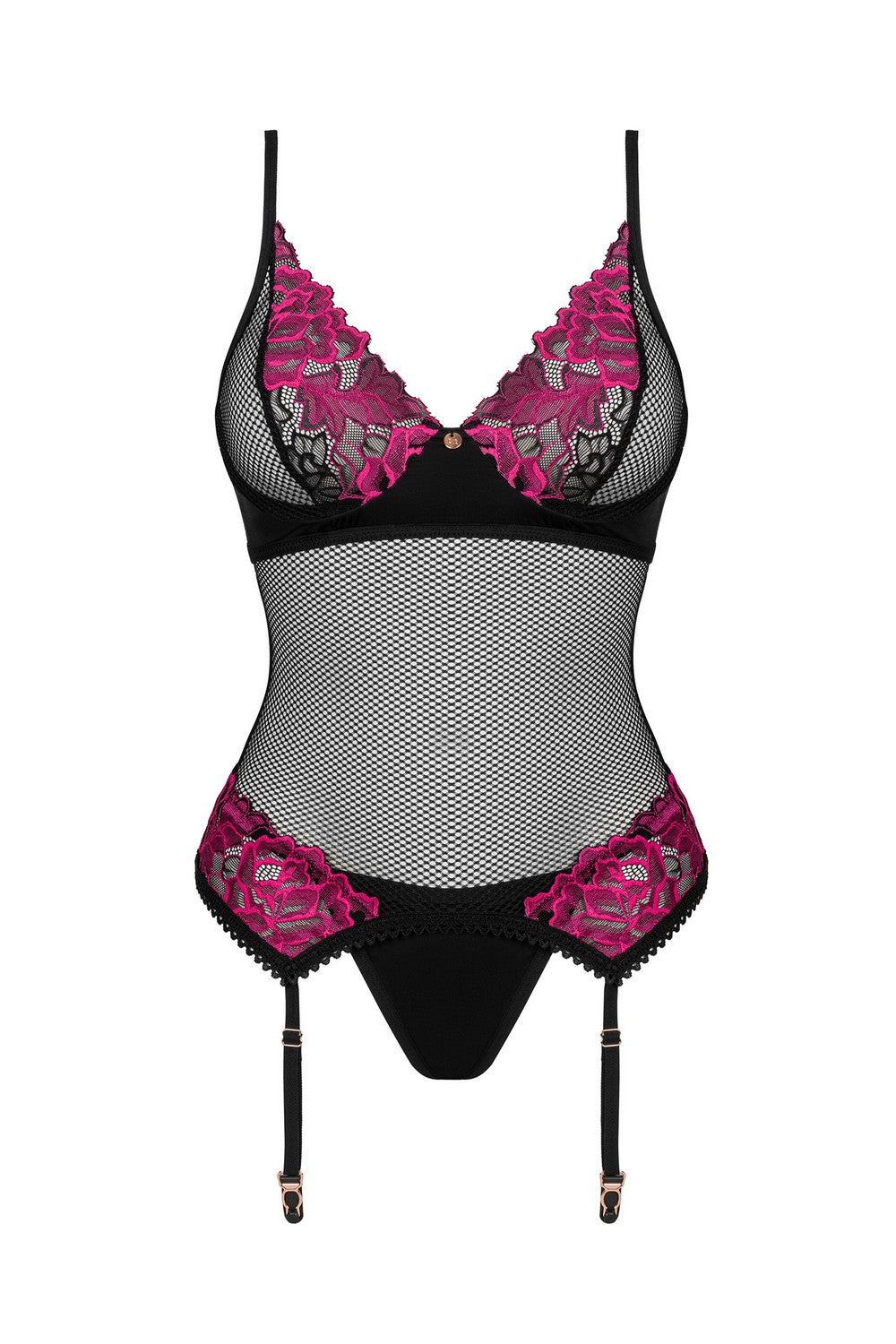 Ажурный корсет с пажами Rosenty black/raspberry