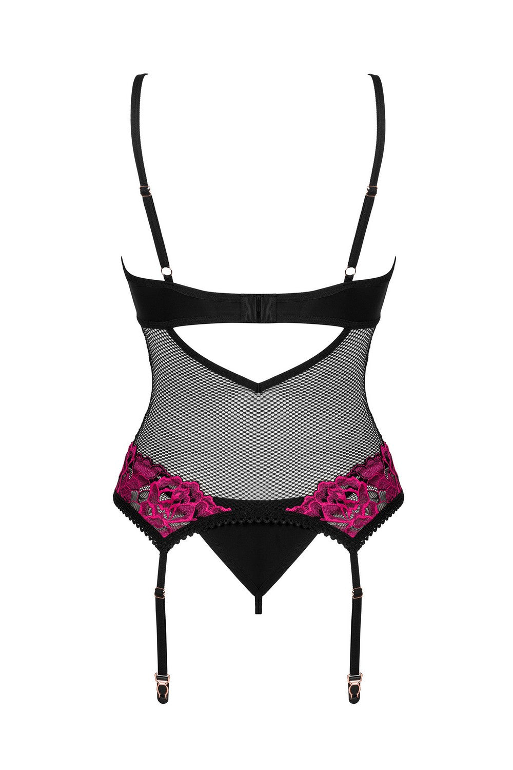 Ажурный корсет с пажами Rosenty black/raspberry