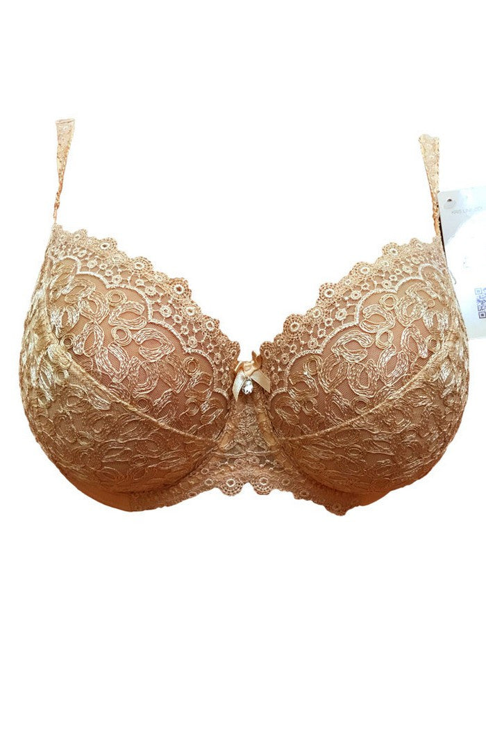 Мягкий бюстгальтер для пышной груди с вышивкой Betty coffe