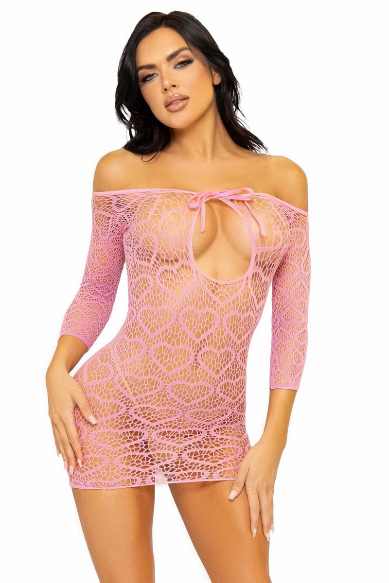 Ажурное платье мини Heart Net pink