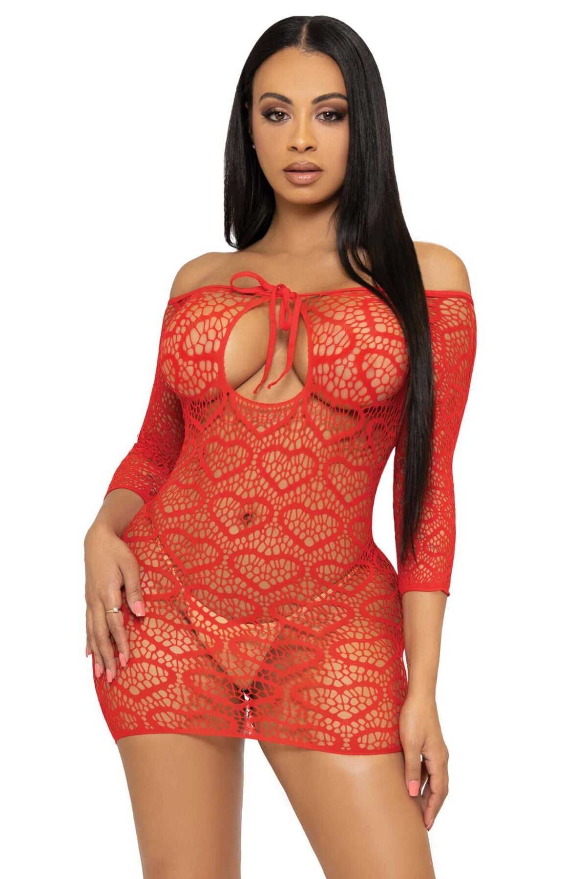 Ажурное платье мини Heart Net red