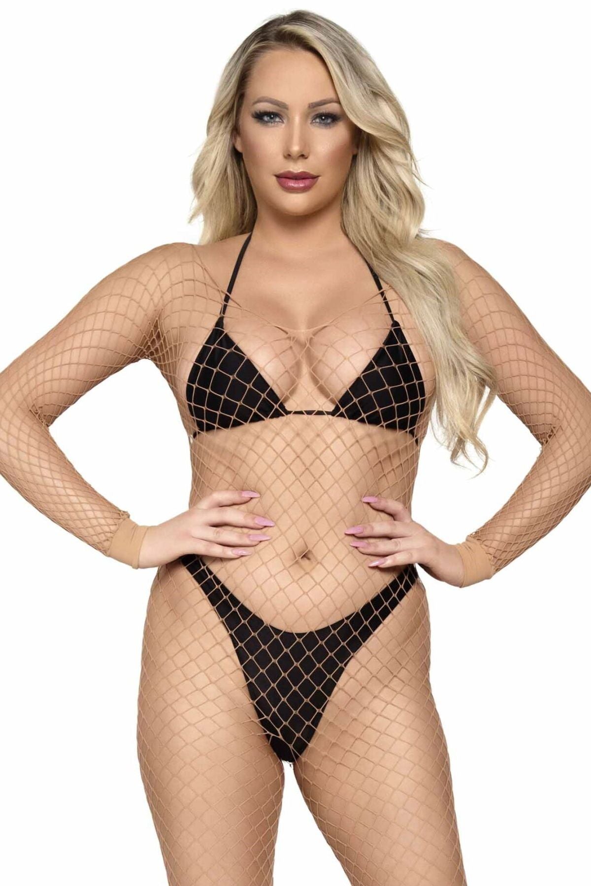 Бодистокинг в крупную сетку Long Sleeved nude