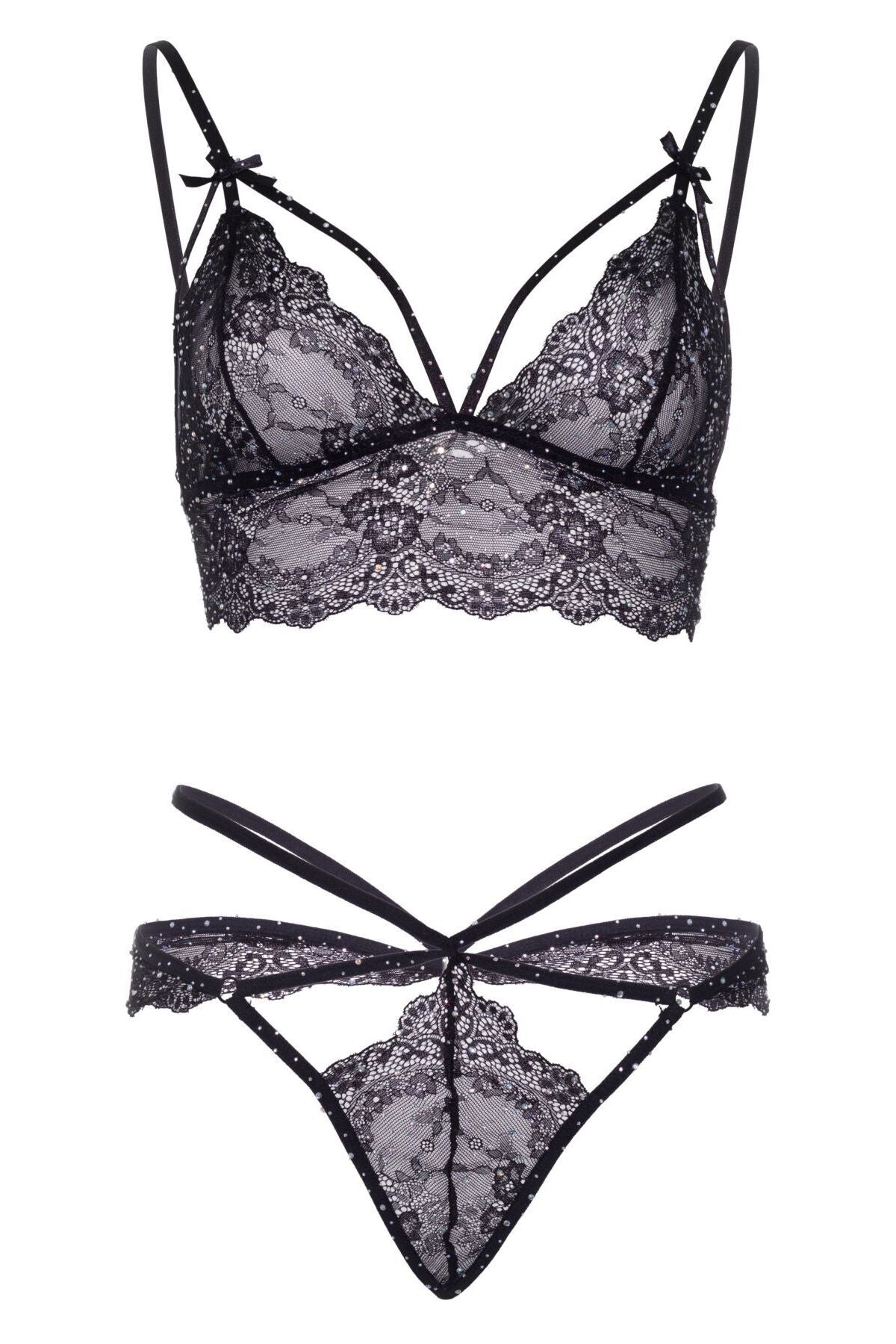 Кружевной комплект со стразами Ready Or Not black