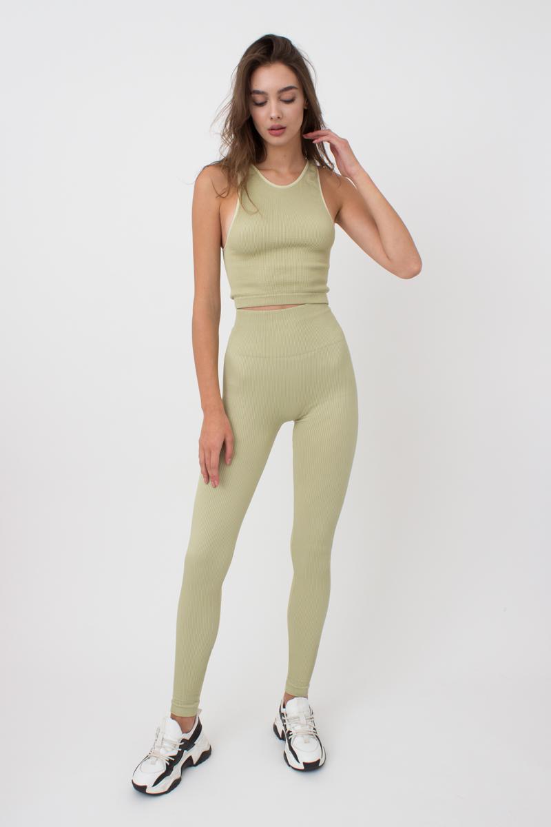 Бесшовные леггинсы в рубчик 1009878 Leggings Rib pale olive green