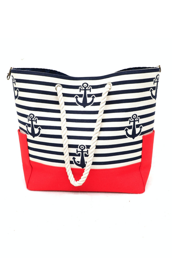 Пляжная сумка в полоску L109 Anchor blue/red