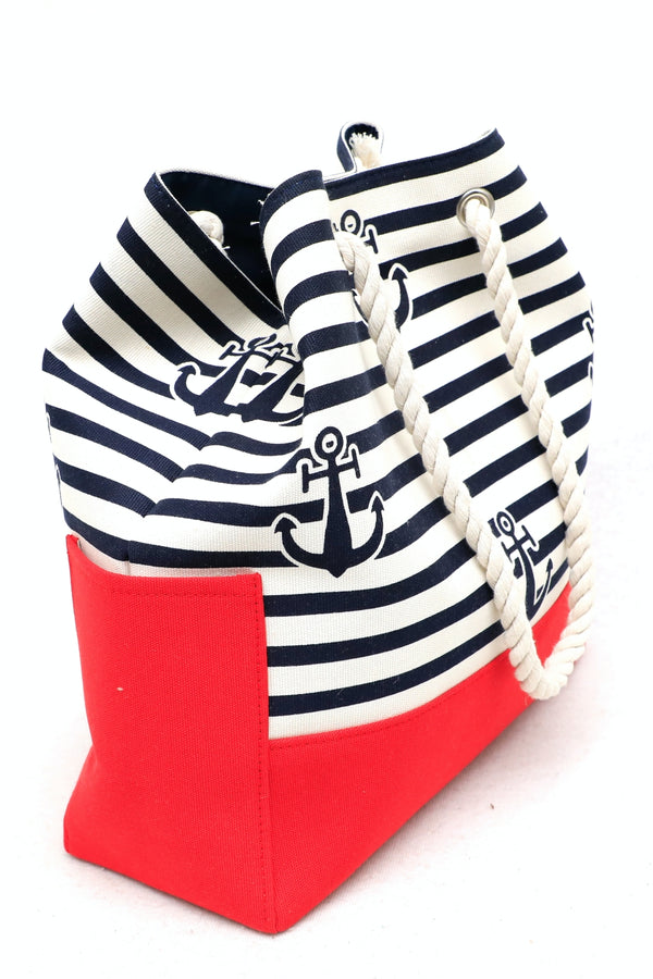 Пляжная сумка в полоску L109 Anchor blue/red