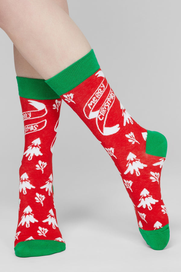 Хлопковые носки с новогодним принтом Tree U01