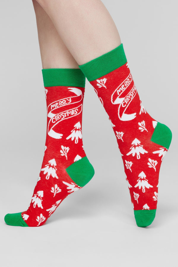 Хлопковые носки с новогодним принтом Tree U01