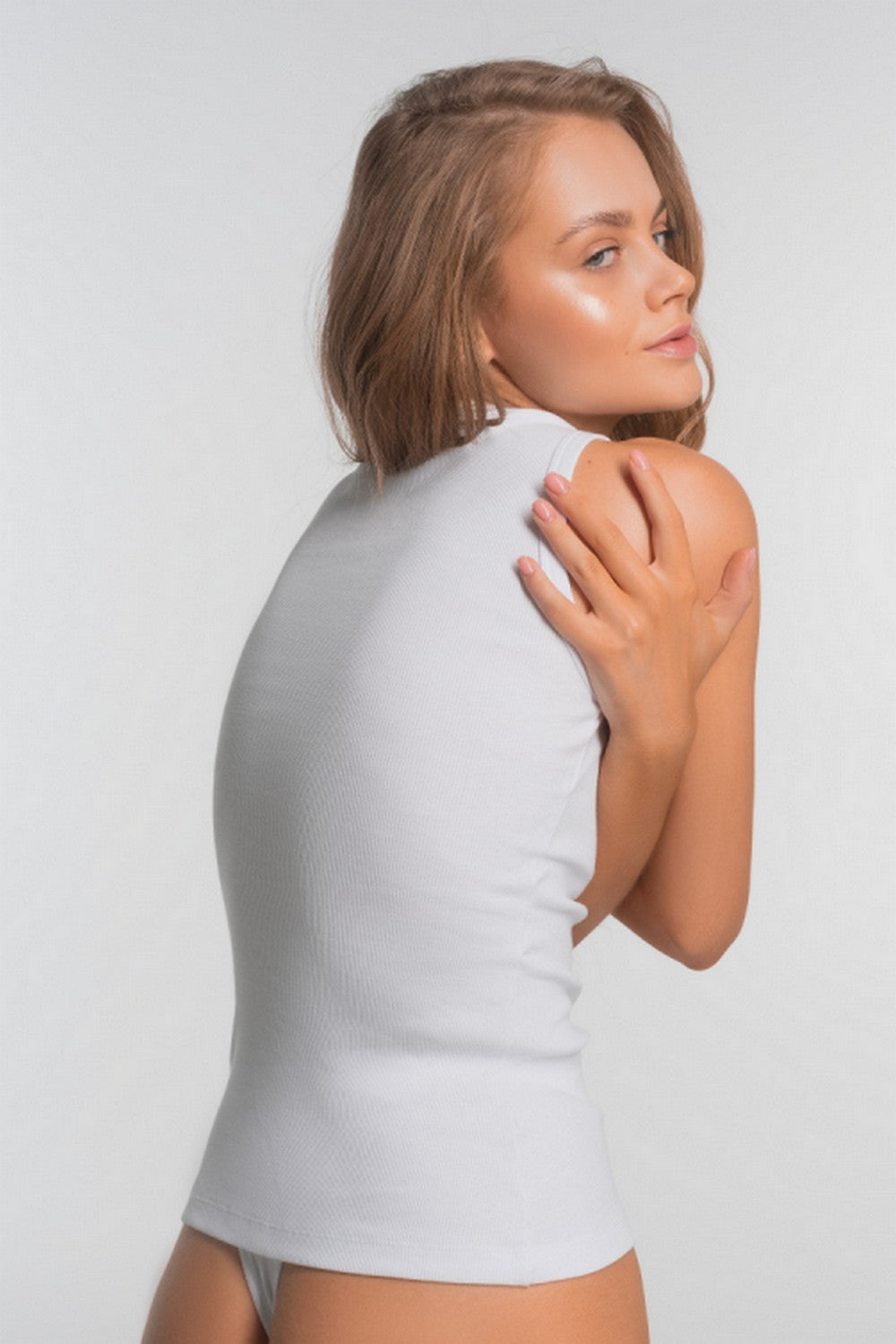 Хлопковый топ в рубчик L019R Reseda white