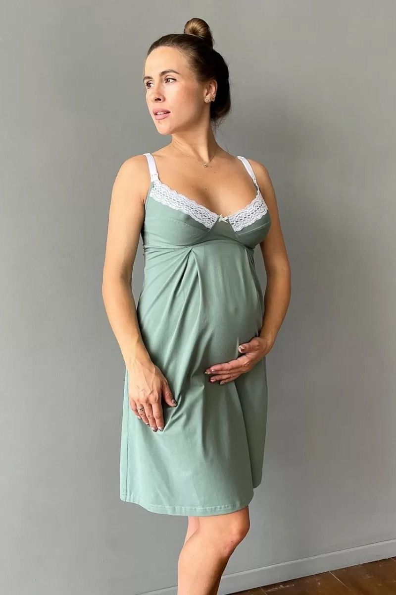 Нічна сорочка для вагітних і мам, що годують Mint 24168 green