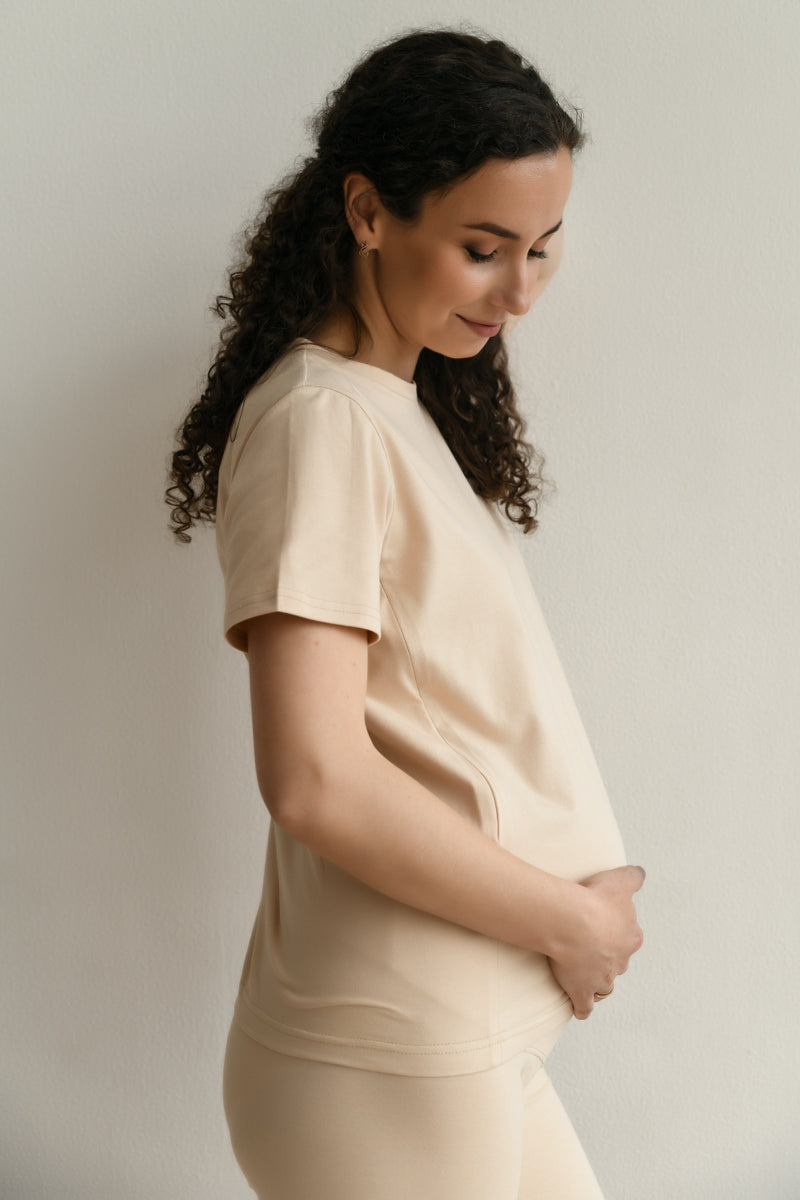 Бавовняна футболка для вагітних 24300 beige