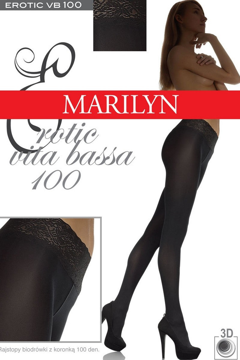 Плотные колготки с кружевным поясом и заниженной талией Erotic Vita Bassa 100den