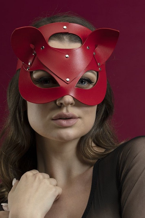 Кожаная маска кошки Catwoman mask red