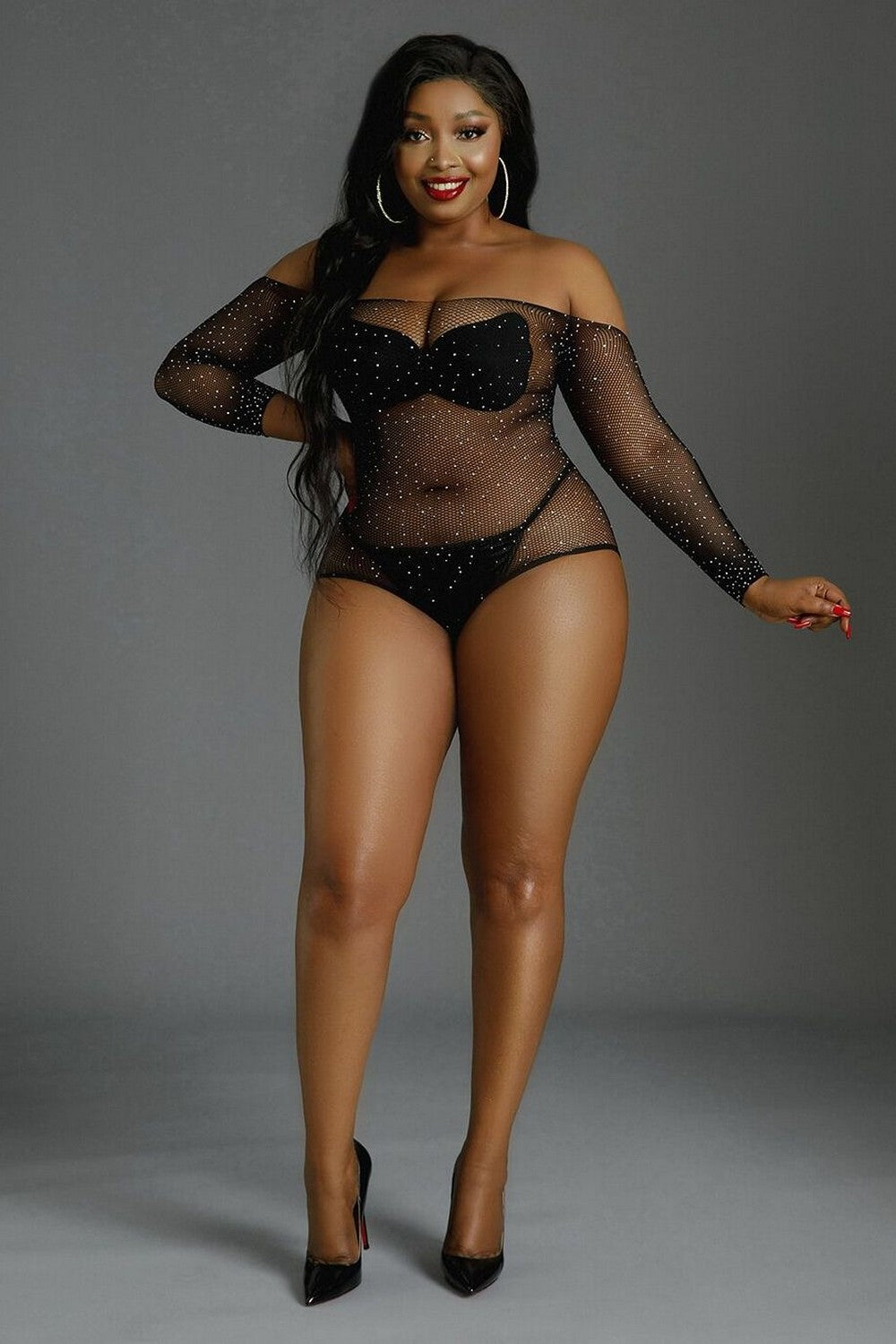 Боди-сетка со стразами Plus Model 09 black
