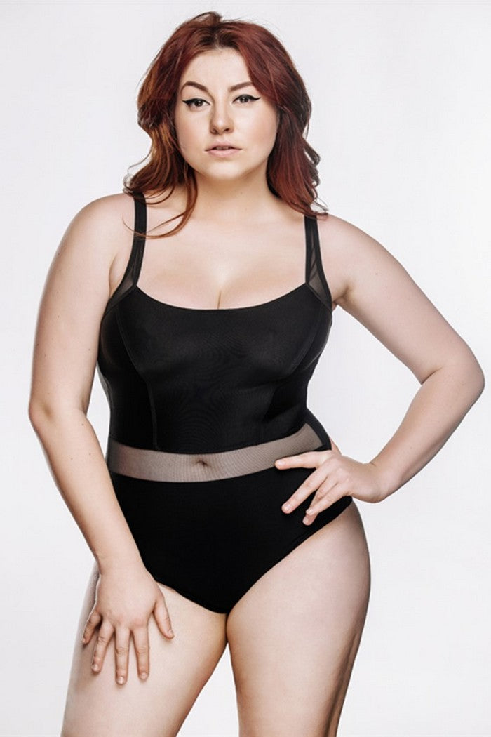 Суцільний купальник танк з сіткою 01.6015 black