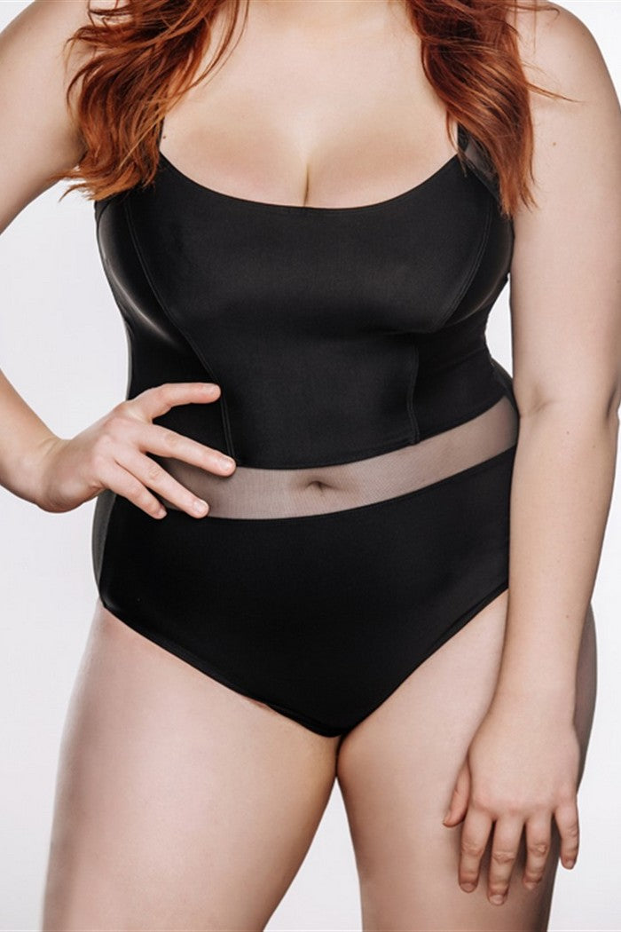 Цельный купальник танк с сеткой 01.6015 black