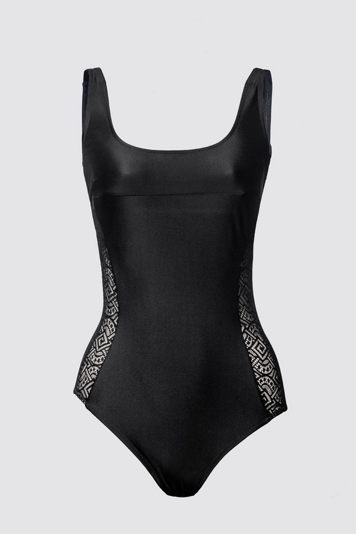 Цельный купальник танк с узором 01.6016 black