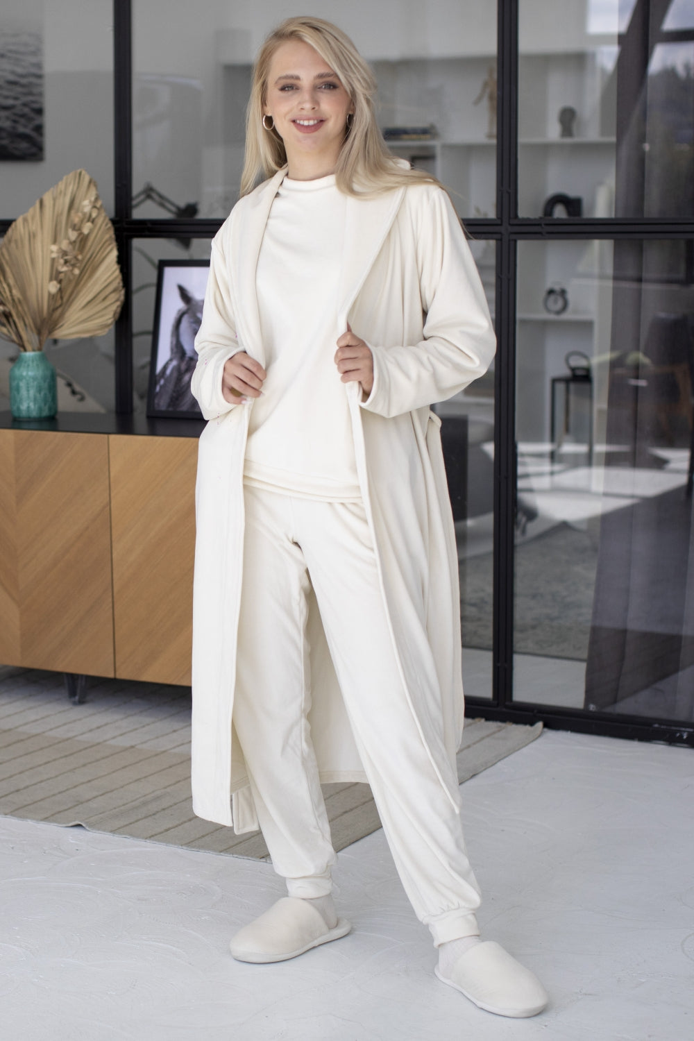 Флисовый халат с поясом LH561-05 Lux champagne