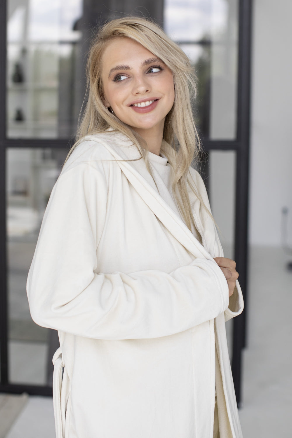 Флісовий халат з поясом LH561-05 Lux champagne