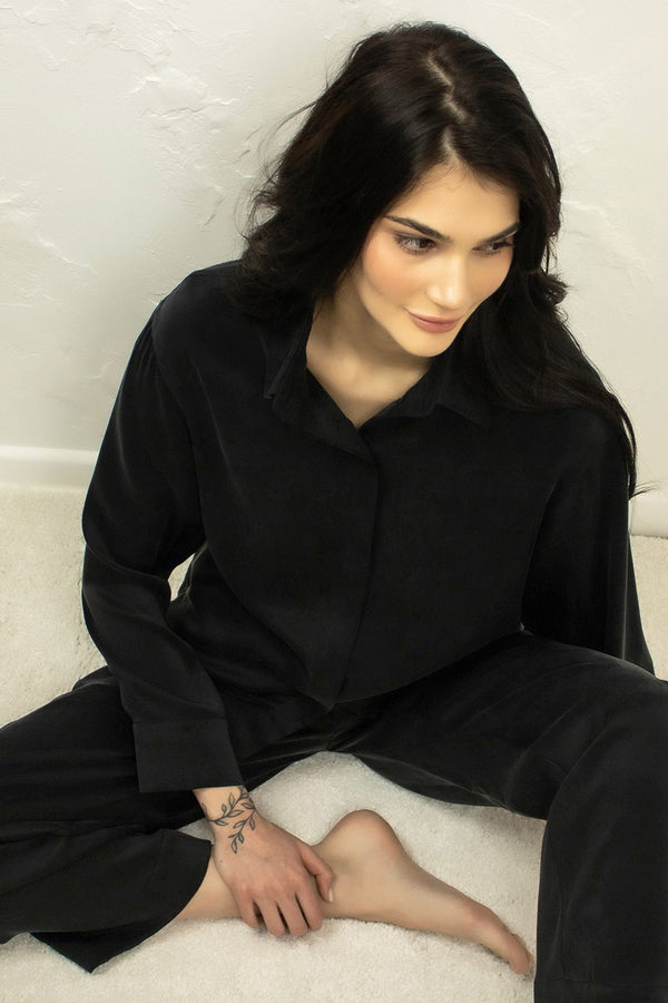 Шелковая пижамная блуза 241201-04 black