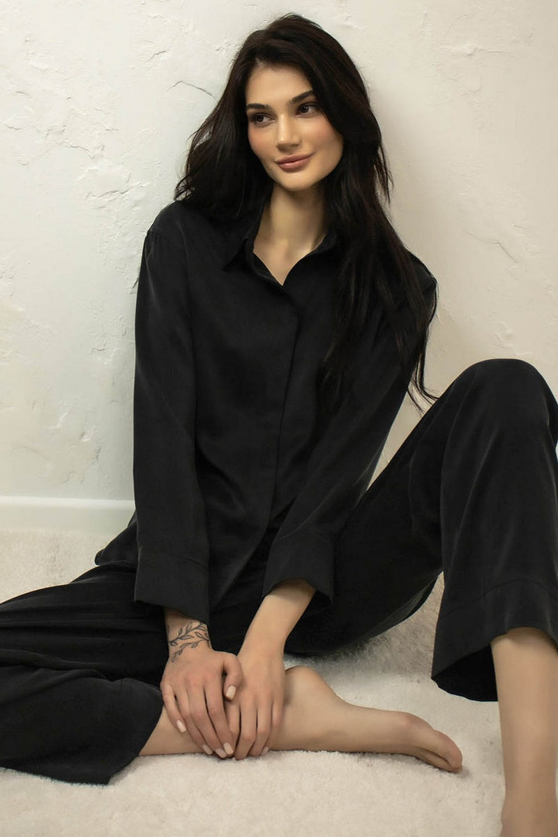 Шовкова піжамна блуза 241201-04 black