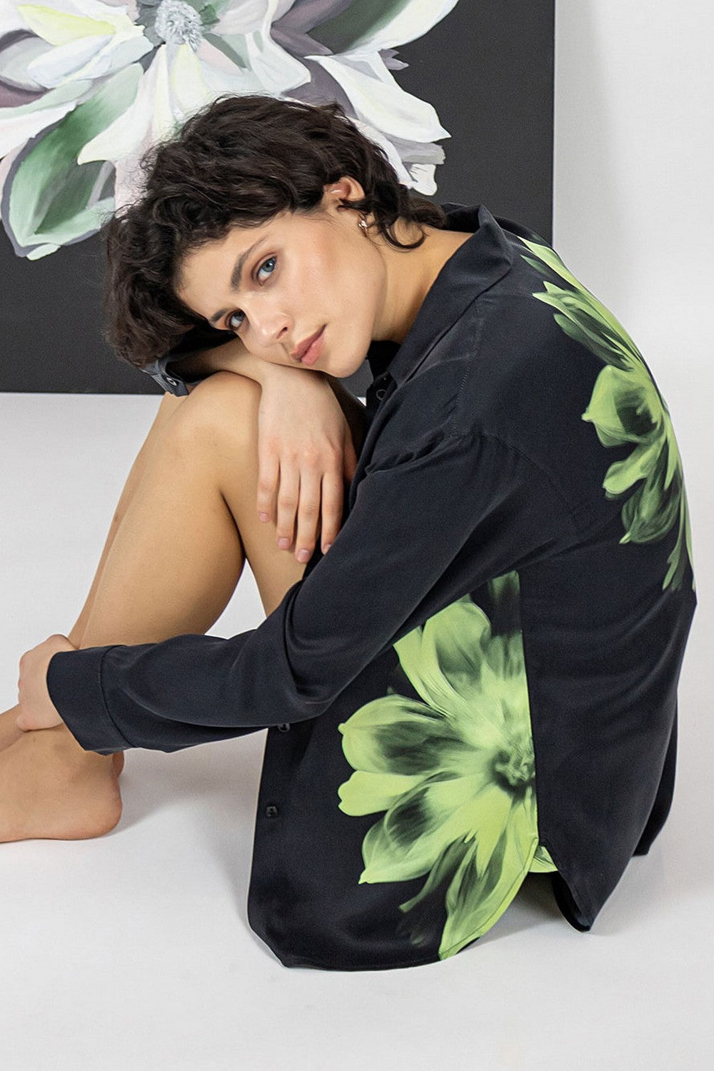 Шовкова піжамна блуза 241201-04 black/print