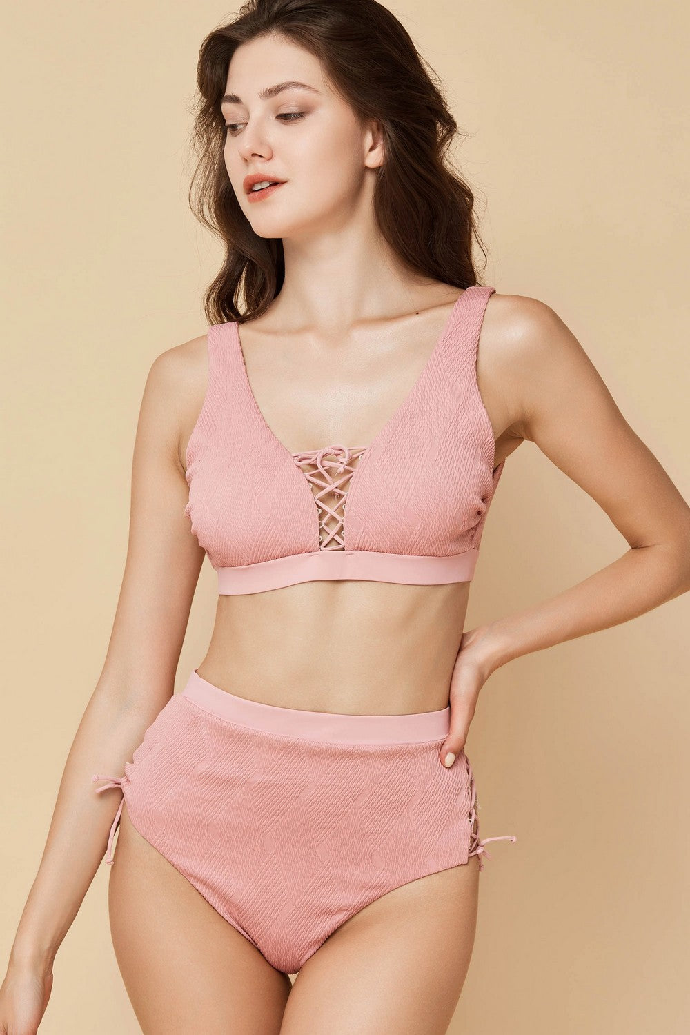 Раздельный купальник с высокими плавками 404-048/404-225 rose ash