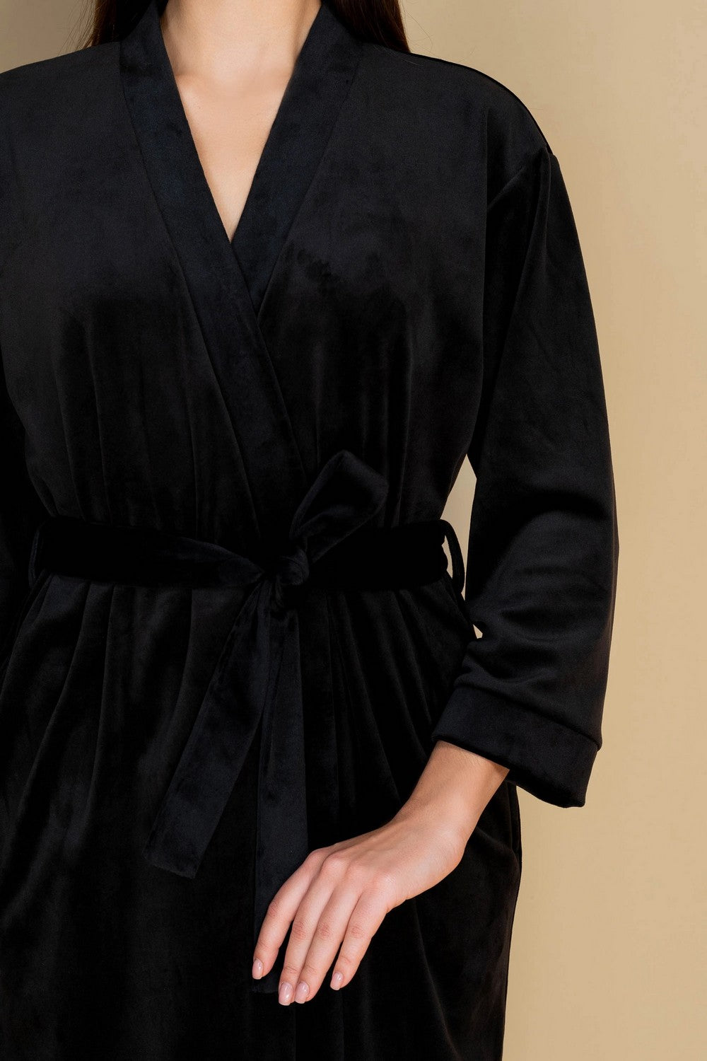 Велюровый халат с поясом 807-6741 black