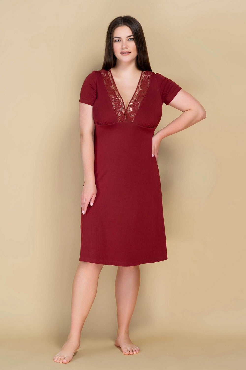 Сорочка из модала и кружева 808-6066 marsala