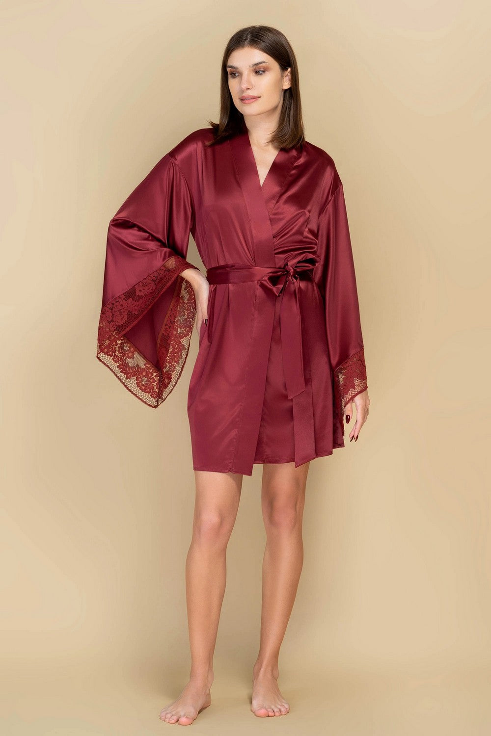 Халат с расклешенными рукавами 808-6748 marsala