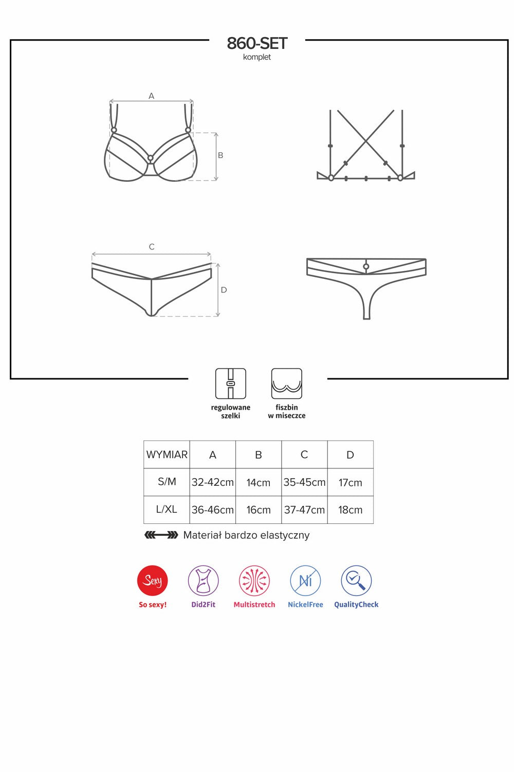 Кружевной комплект с декоративными бретелями 860-SET red
